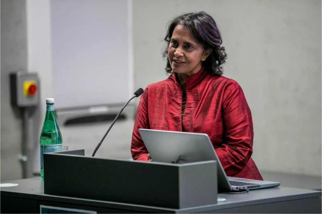 Professor Hamsa Venkat speaking at podium